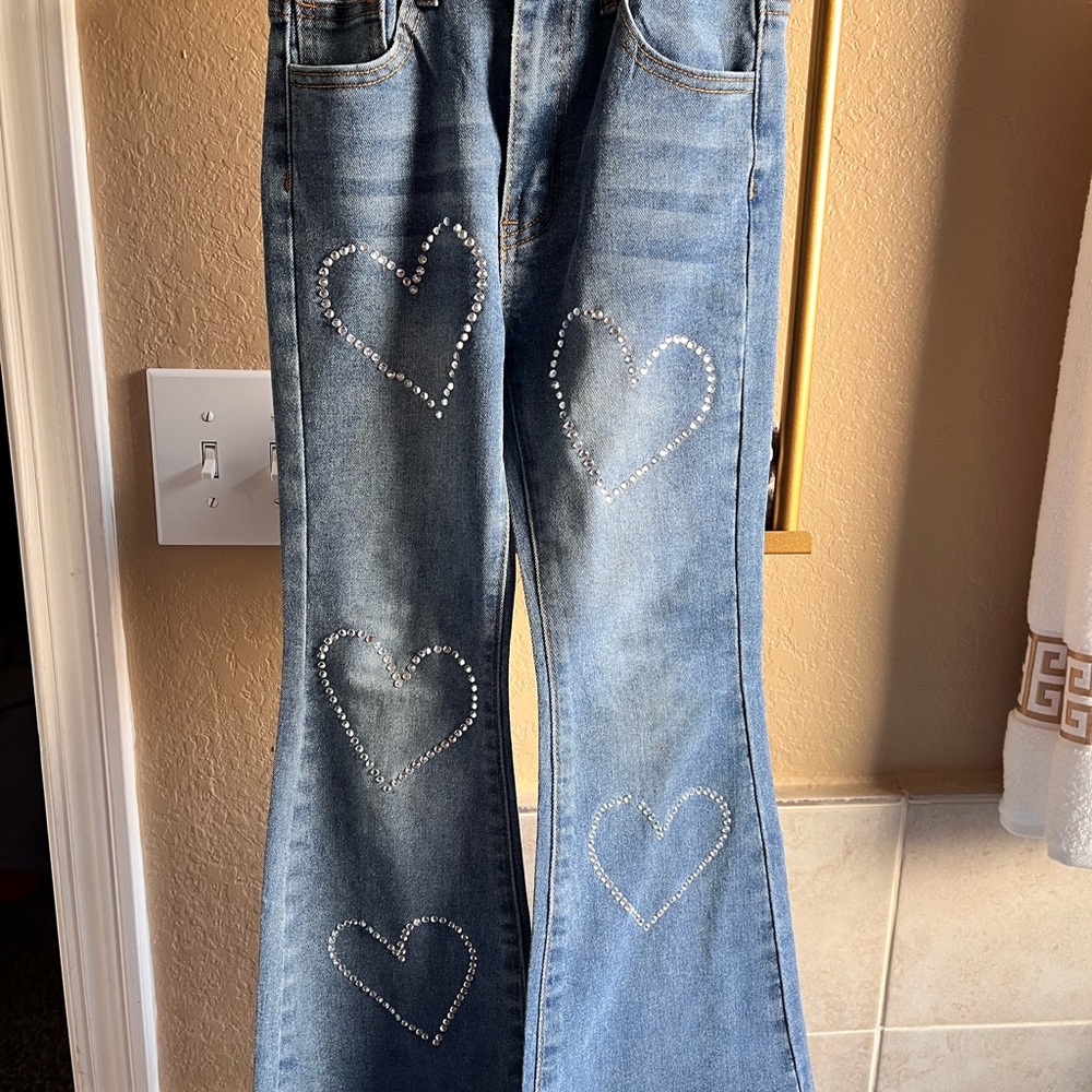 Heart Embellished Blue Women's Jeans
